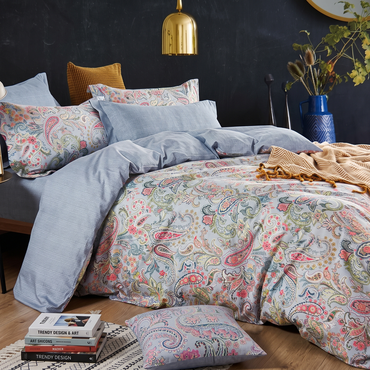Cotton bedsheets styled on a bed