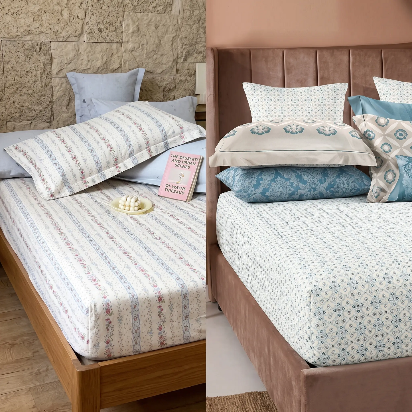 100% Cotton Mint Floral Fitted Bedsheet with All-Round Elastic