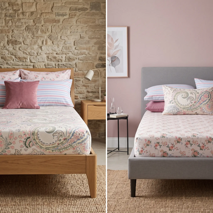 100% Cotton Mint Floral Fitted Bedsheet with All-Round Elastic
